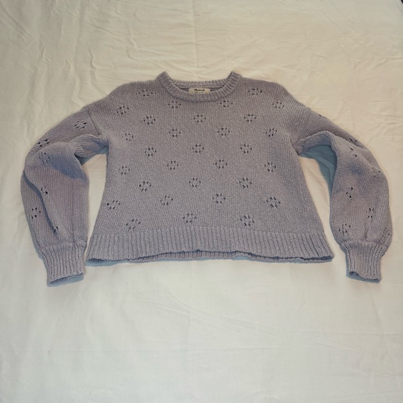 Madewell Sweaters - Madewell Purple Floral Pointelle Crew Neck Sweater 100% Cotton Womens Small